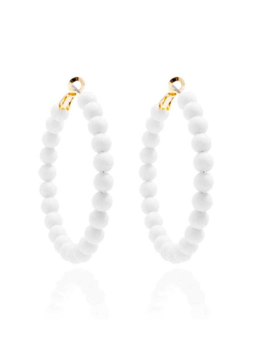 Accessories Place and Gather Earrings | Matte Beaded Statement Hoop In White