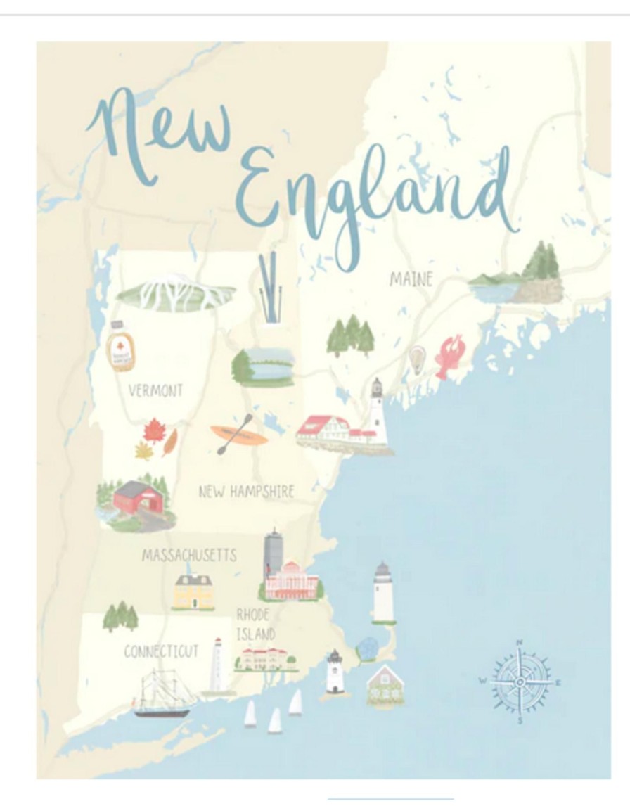 Home Place and Gather | New England Map 8X10 Print By Palm Prints