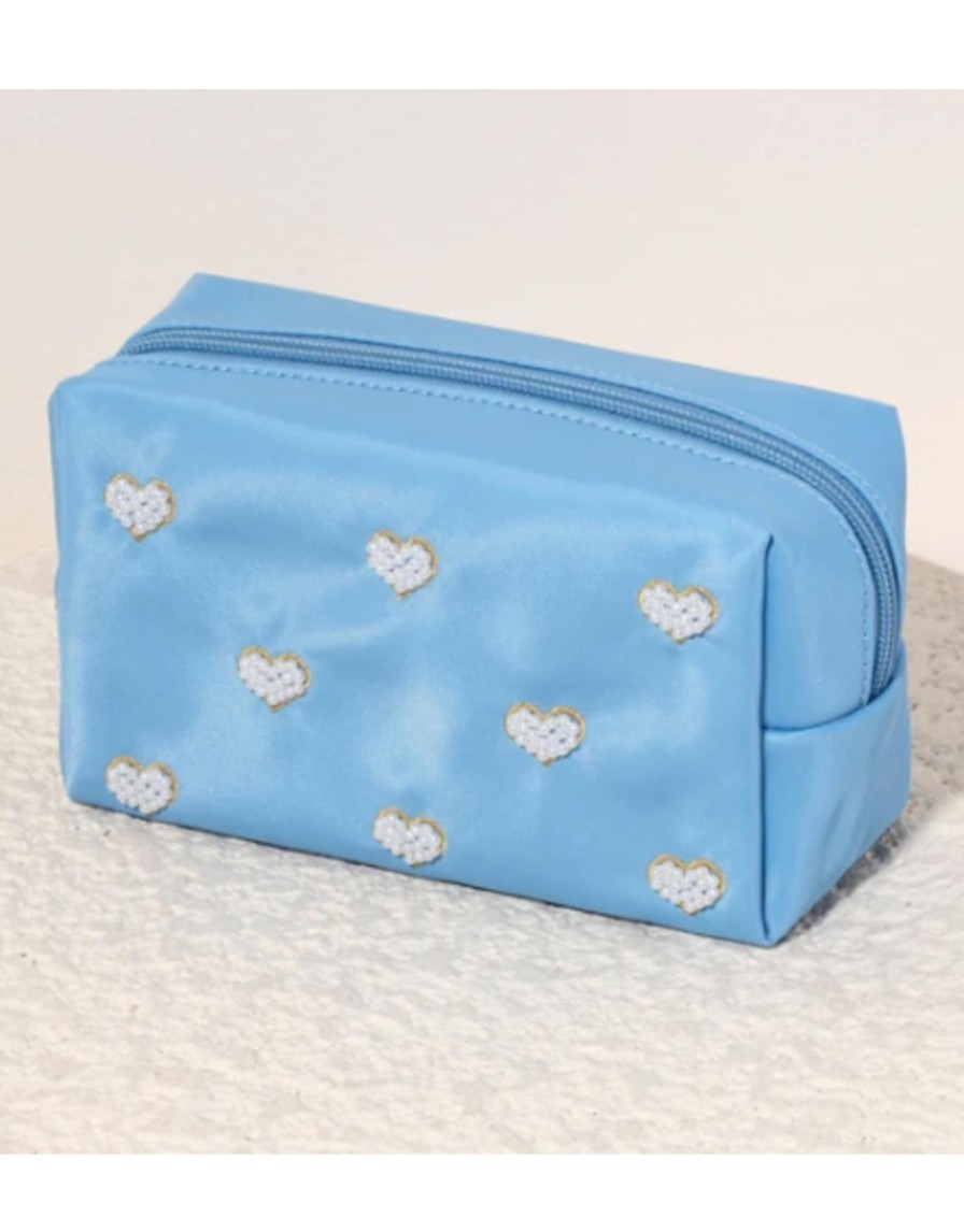 Accessories Place and Gather | Hearts Zip Pouch In Sky Blue