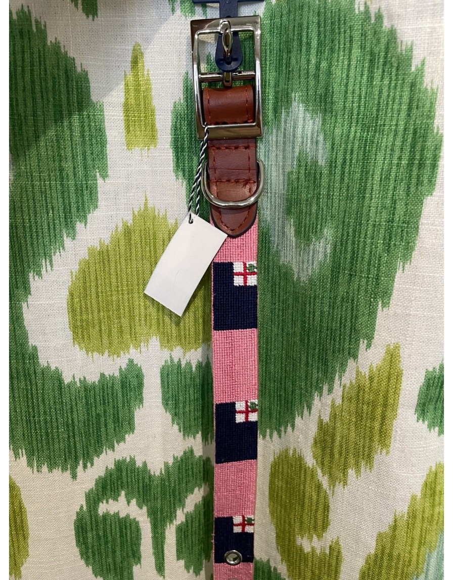 Lifestyle Place and Gather | Needlepoint Bunker Hill Flag Dog Collar In Pink