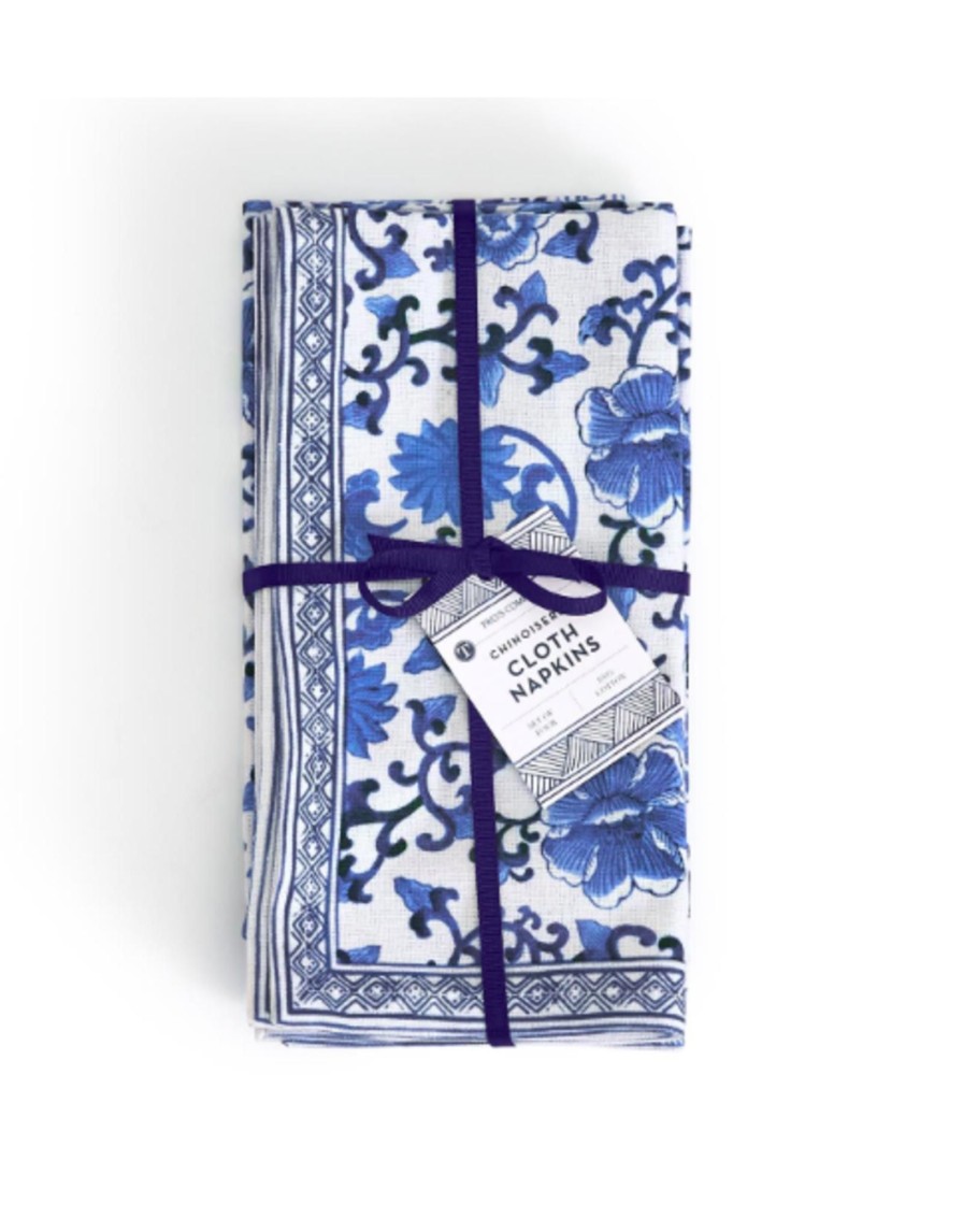 Home Place and Gather Cloth & Paper Napkins | Chinoiserie Blue And White Floral Pattern Napkins, Set Of 4