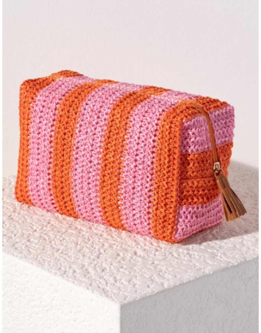 Accessories Place and Gather | Filomena Zip Pouch In Pink/Orange Stripes