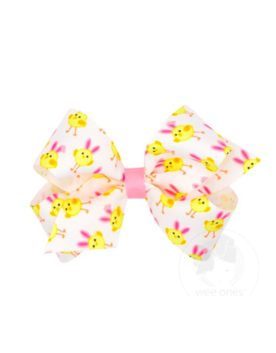 Lifestyle Place and Gather Bows | Wee Ones Medium Bow In Yellow Chick Print