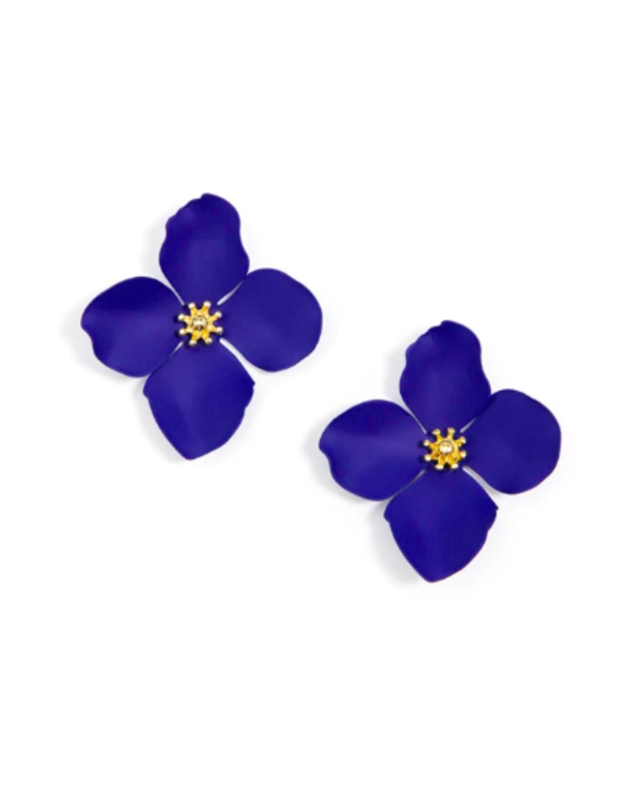 Accessories Place and Gather Earrings | Large Flower Earring In Cobalt