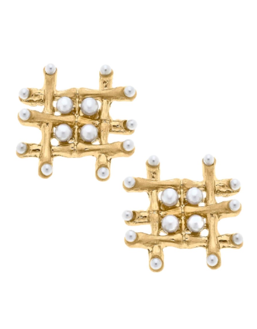 Accessories Place and Gather Earrings | Ariana Bamboo And Pearl Woven Stud Earrings