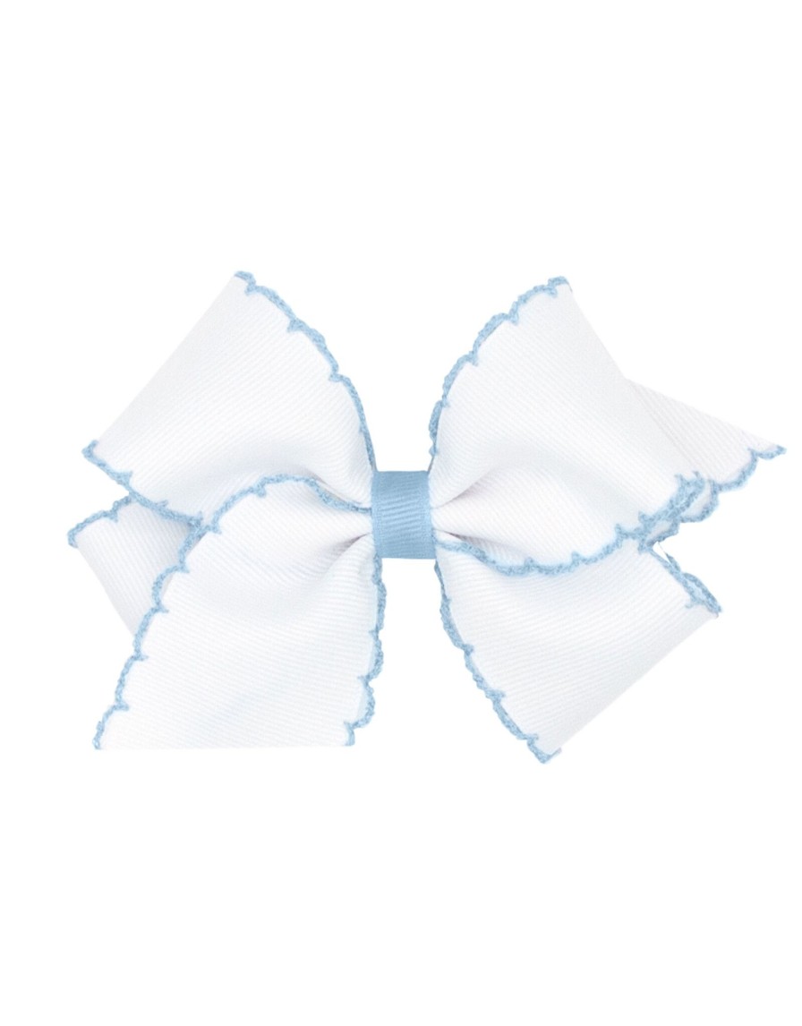 Lifestyle Place and Gather Bows | Small White Moonstitch Bow In Light Blue