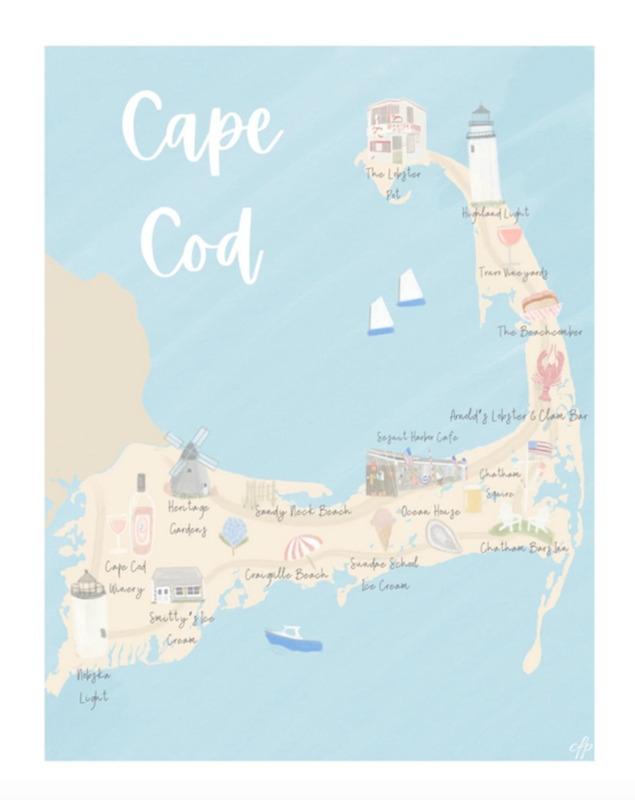 Home Place and Gather | Cape Cod Map 8X10 Print By Palm Prints