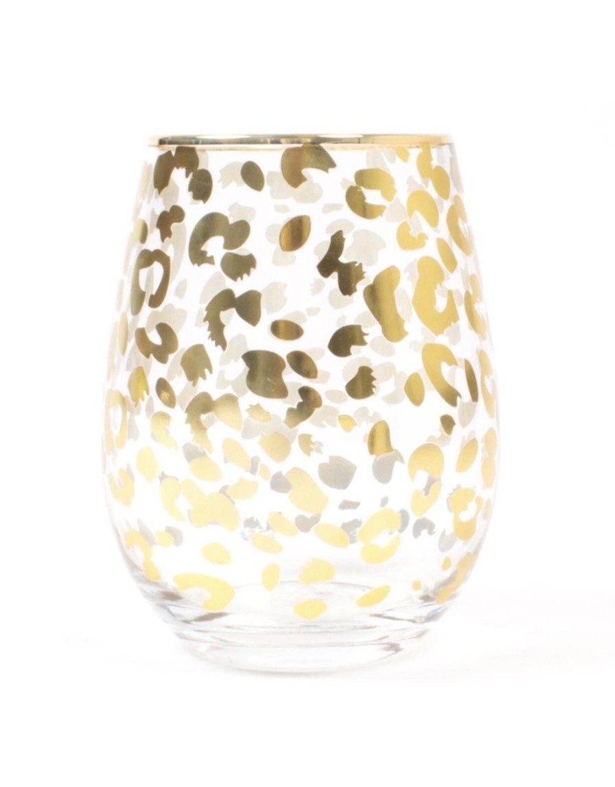 Home Place and Gather Wine Glasses | Gold Leopard Stemless Wine Glass