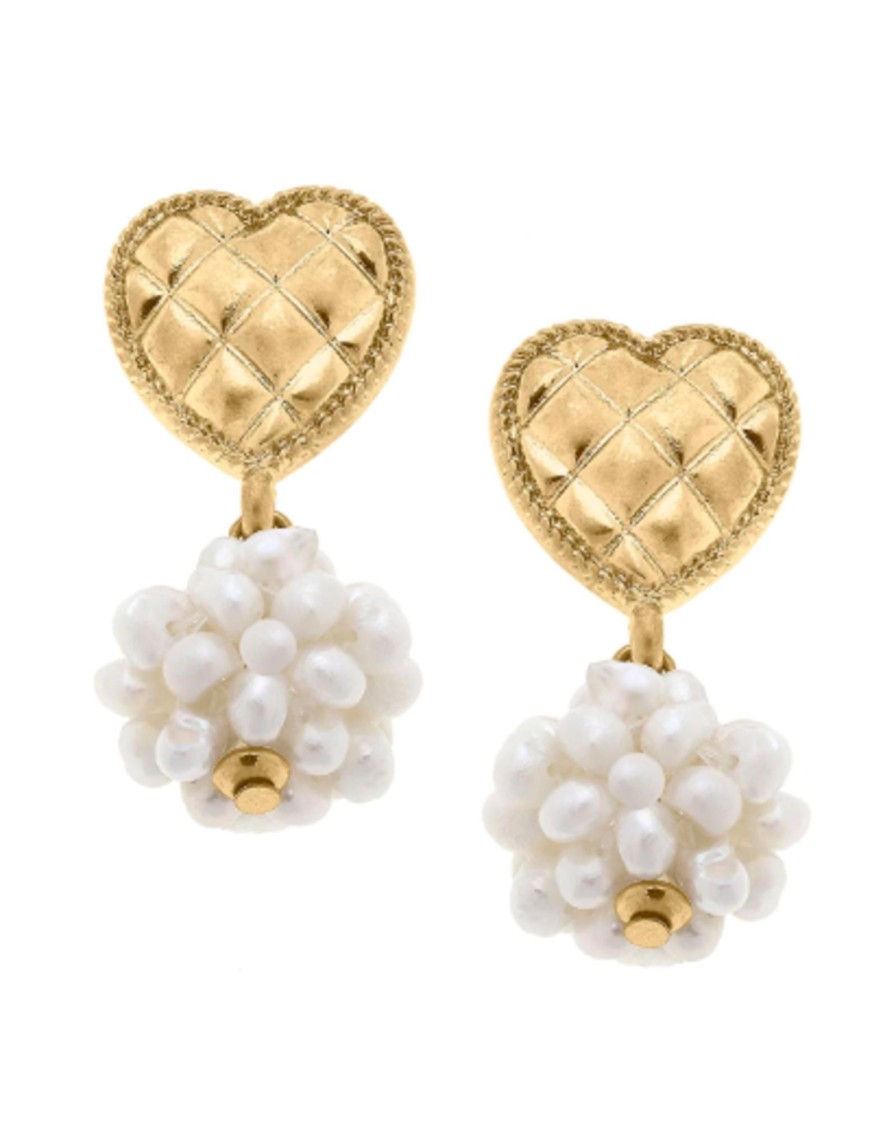 Accessories Place and Gather Earrings | Lucinda Pearl Cluster & Quilted Metal Heart Drop Earrings