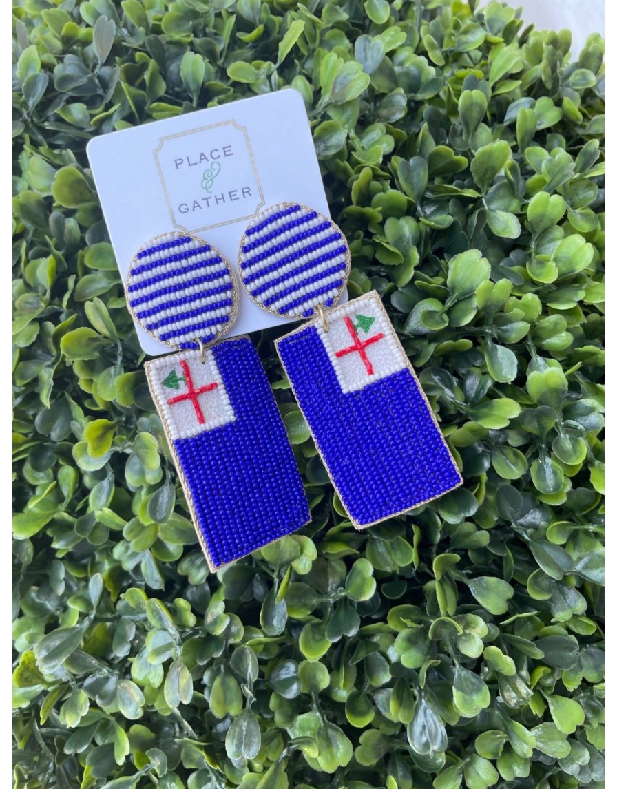 Accessories Place and Gather Earrings | Beaded Bunker Hill Flag Drop Earrings By Beth Ladd