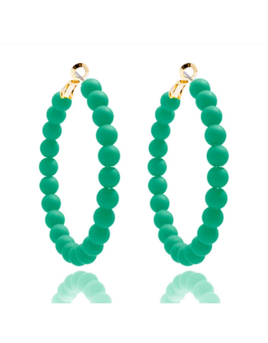 Accessories Place and Gather Earrings | Matte Beaded Statement Hoop In Dark Green