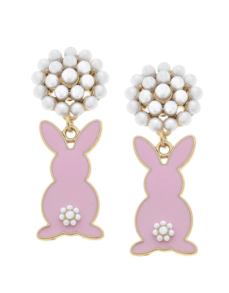 Accessories Place and Gather Earrings | Allie Easter Bunny Pearl Cluster Drop Earrings In Pink