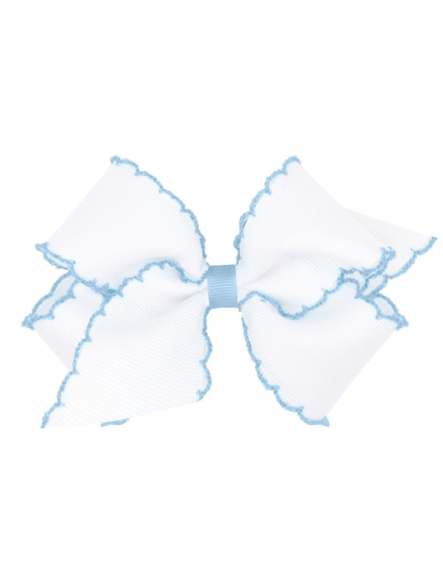 Lifestyle Place and Gather Bows | Medium White Moonstitch Bow In Light Blue