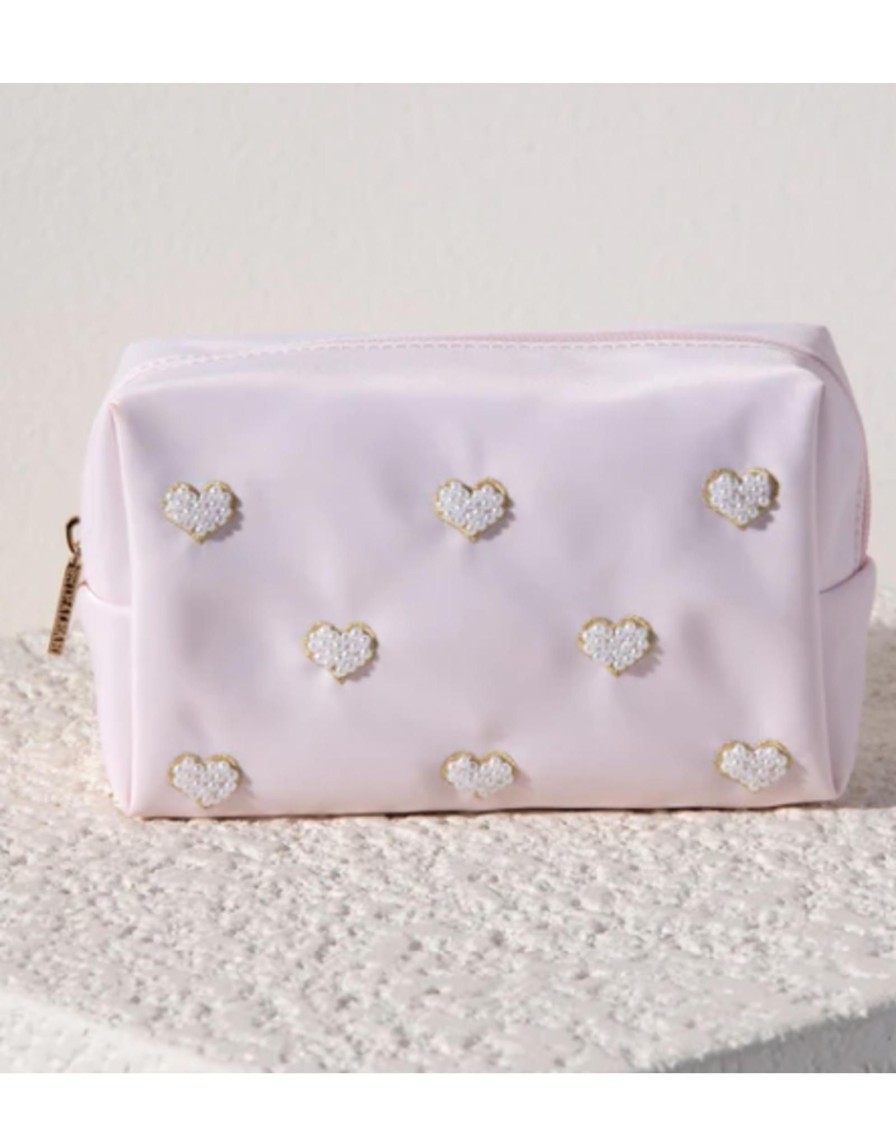 Accessories Place and Gather | Hearts Zip Pouch In Blush Pink