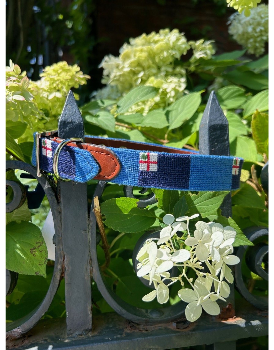 Lifestyle Place and Gather | Needlepoint Bunker Hill Flag Dog Collar In Cobalt