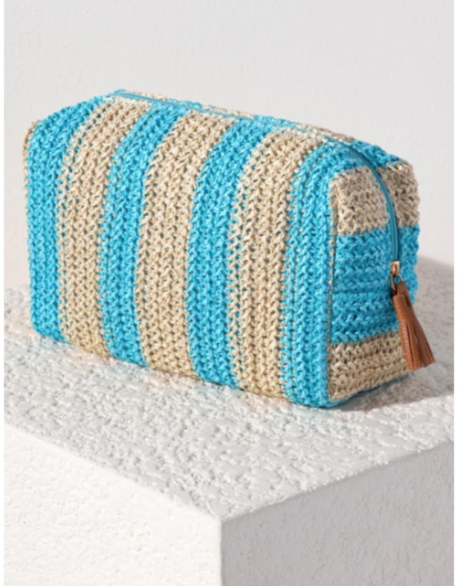 Accessories Place and Gather | Filomena Zip Pouch In Turquoise Stripes