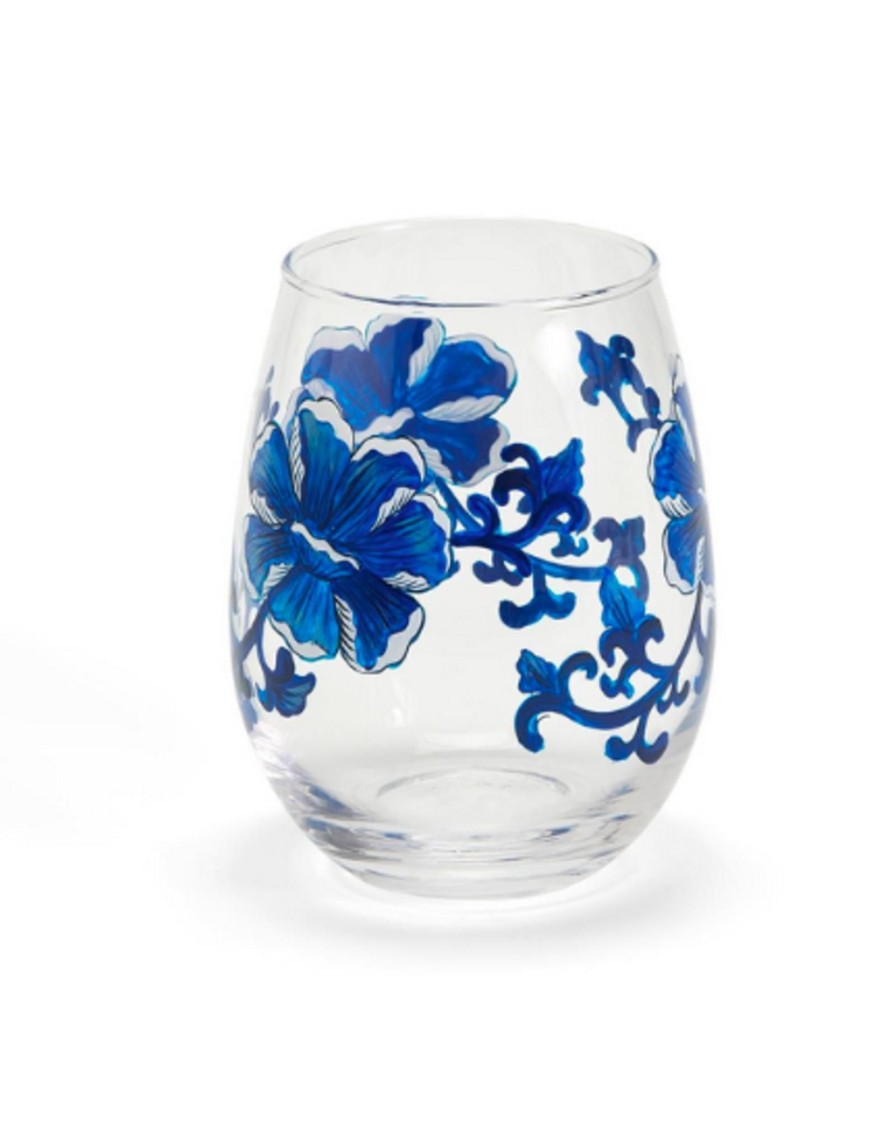 Home Place and Gather Wine Glasses | Chinoserie Hand Painted Stemless Wine Glass