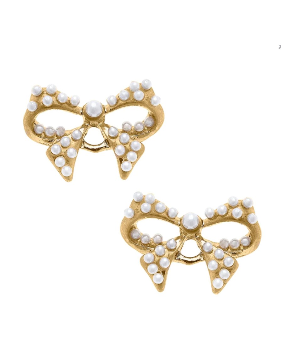 Accessories Place and Gather Earrings | Tillie Pearl-Studded Bow Stud Earrings