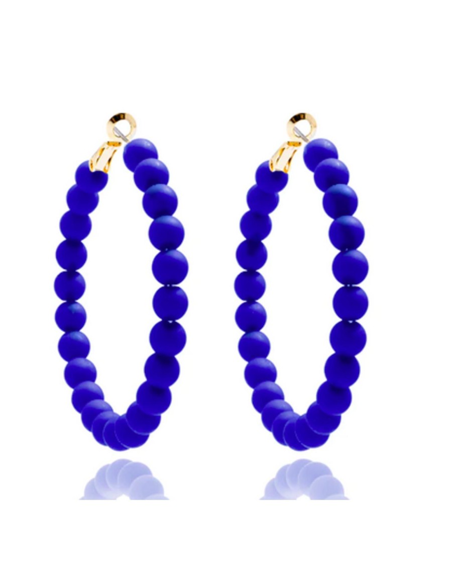 Accessories Place and Gather Earrings | Matte Beaded Statement Hoop In Cobalt